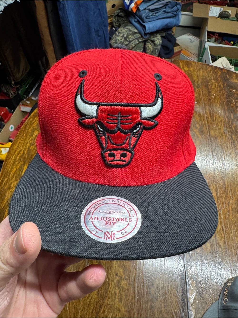 Mitchell & Ness Red and Black Chicago Bulls Adjustable Snapback